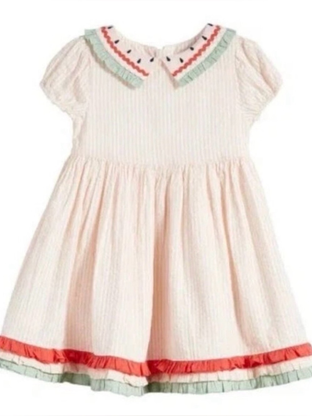 Mini Boden light pink dress with coral and mint trim